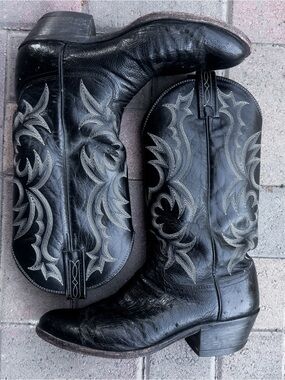 Dan Post Full Quill Ostrich Cowboy Boots Style P1997 Mens 8D Black USA 1990